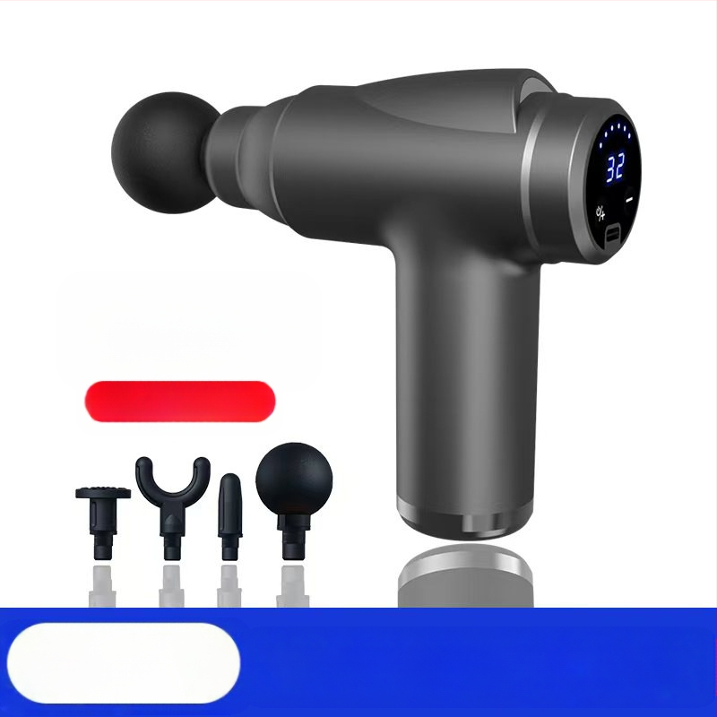 Mini fascijos masažinis įrankis su šepetėliu motoru; 4 masažinės galvutės; įmontuota baterija 1200–2000 mAh; LCD ekranas; 5+ greičio lygiai; itin tyliai (<36 dB)