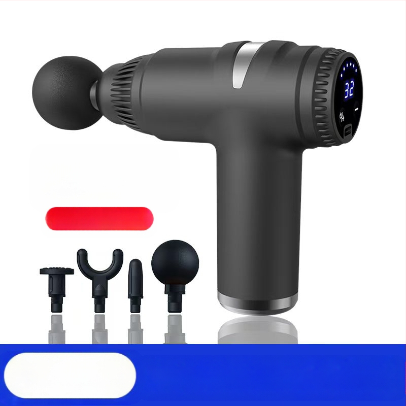 Mini fascijos masažinis įrankis su šepetėliu motoru; 4 masažinės galvutės; įmontuota baterija 1200–2000 mAh; LCD ekranas; 5+ greičio lygiai; itin tyliai (<36 dB)