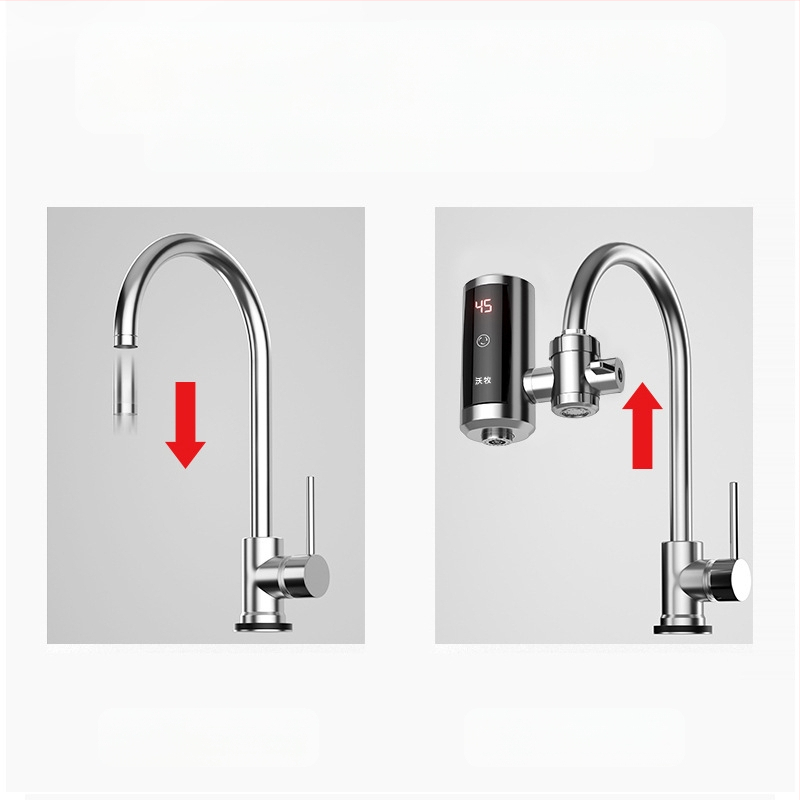 Електрически кран за вода с моментално нагряване и постоянна температура, без монтаж, за кухня и баня, модел WM-34-3, 3400W, 220V, цифров дисплей