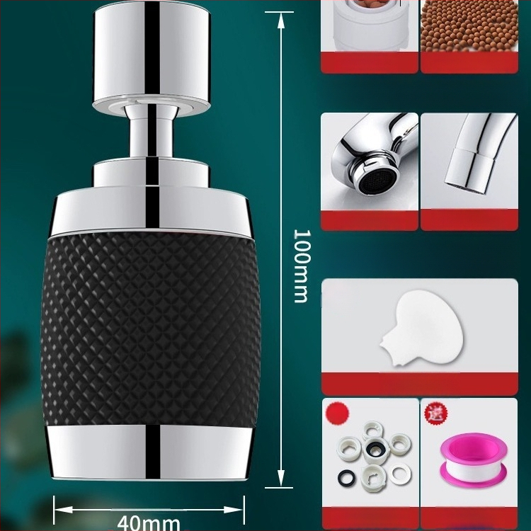 Virtuvės čiaupas – universalus išplėtėjas su pasukamuoju jungtimi, filtru ir apsauga nuo purslų; aliuminio lydinys; modelis 1; modernus minimalistinis dizainas