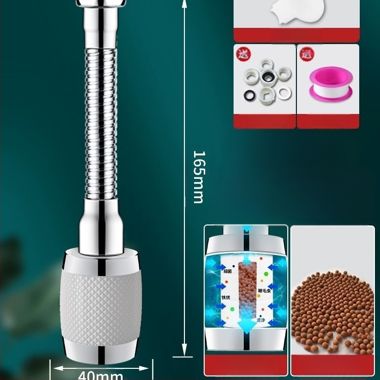 Virtuvės čiaupas – universalus išplėtėjas su pasukamuoju jungtimi, filtru ir apsauga nuo purslų; aliuminio lydinys; modelis 1; modernus minimalistinis dizainas