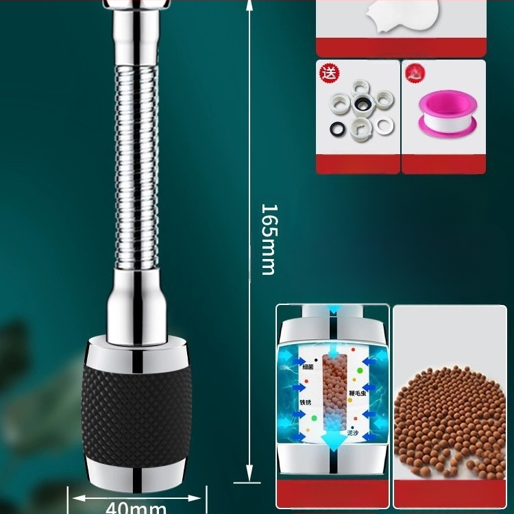 Virtuvės čiaupas – universalus išplėtėjas su pasukamuoju jungtimi, filtru ir apsauga nuo purslų; aliuminio lydinys; modelis 1; modernus minimalistinis dizainas