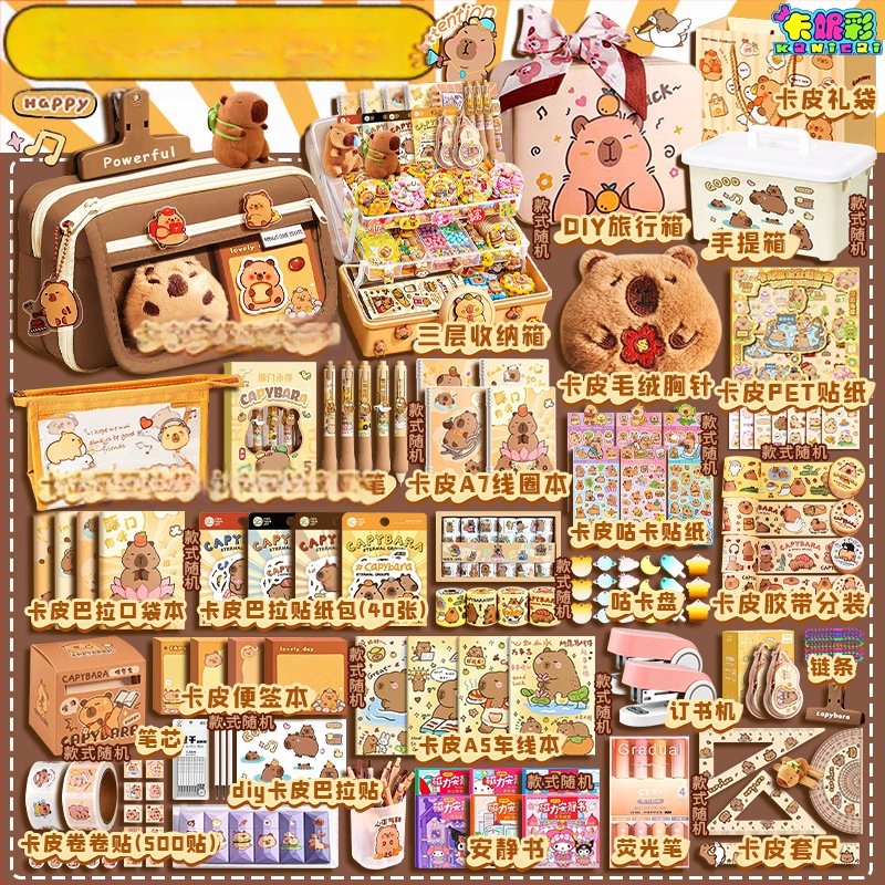 Capybara témájú DIY irodai készlet kézzel készített notesz és teljes matrica készlet