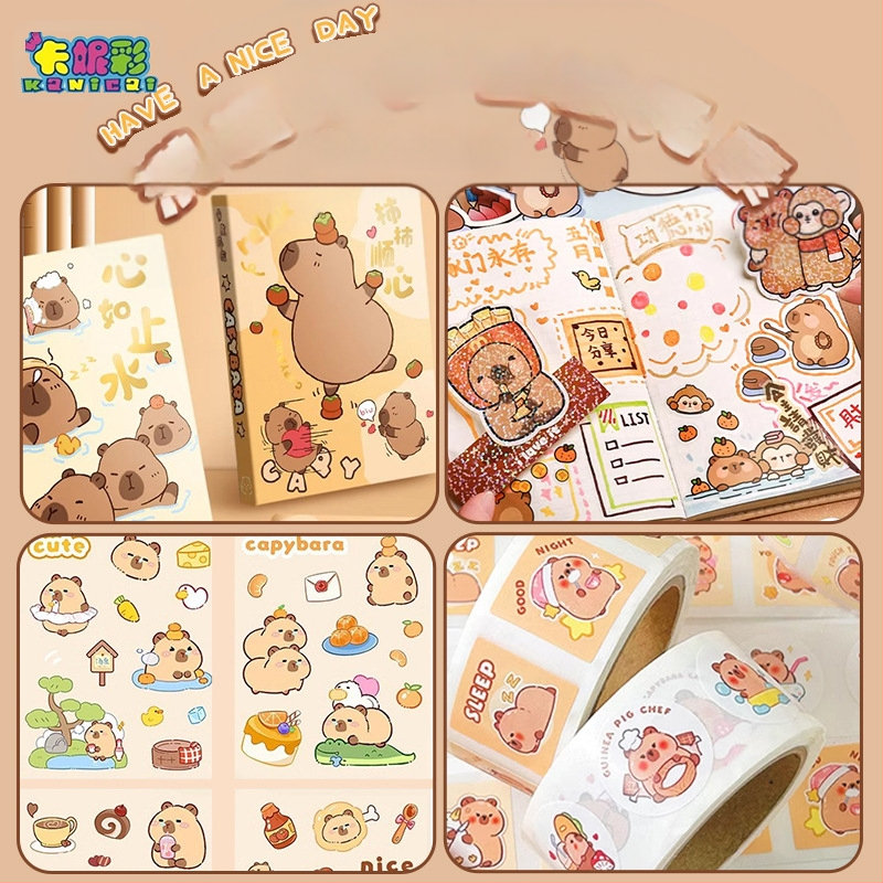 Capybara témájú DIY irodai készlet kézzel készített notesz és teljes matrica készlet