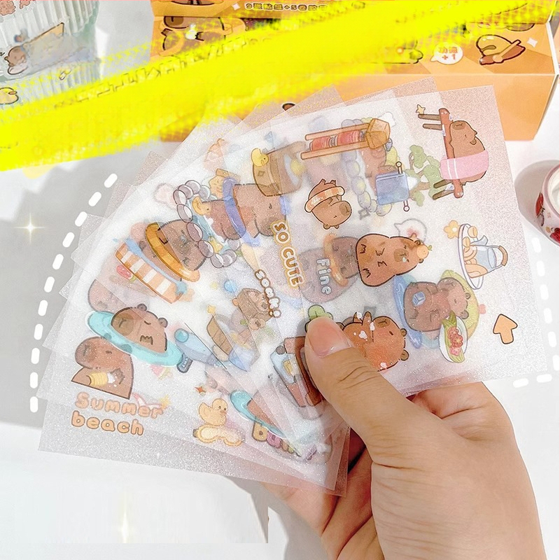 Capybara témájú DIY irodai készlet kézzel készített notesz és teljes matrica készlet