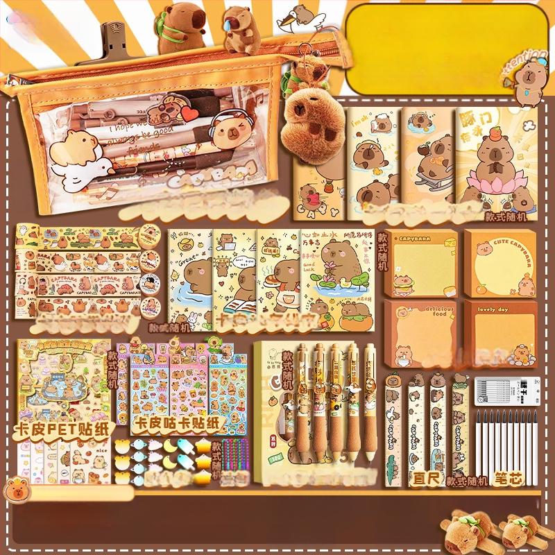 Capybara témájú DIY irodai készlet kézzel készített notesz és teljes matrica készlet