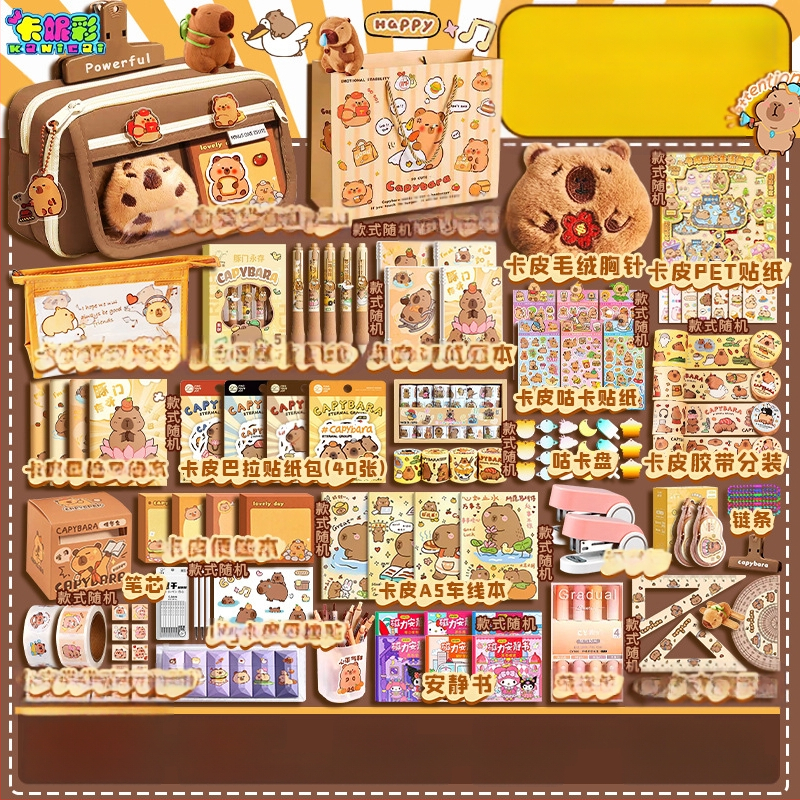 Capybara témájú DIY irodai készlet kézzel készített notesz és teljes matrica készlet