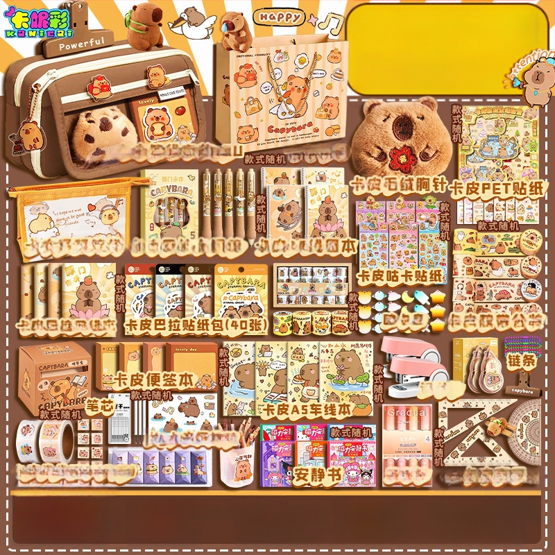 Capybara témájú DIY irodai készlet kézzel készített notesz és teljes matrica készlet