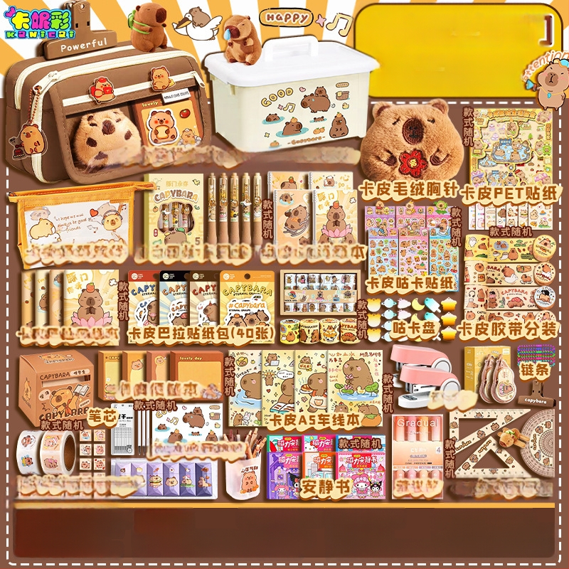 Capybara témájú DIY irodai készlet kézzel készített notesz és teljes matrica készlet