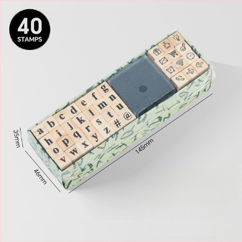 Дървен комплект печати за DIY дневник – 40 броя, 8 дизайна, печати за букви и цифри