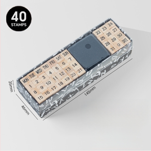 Дървен комплект печати за DIY дневник – 40 броя, 8 дизайна, печати за букви и цифри