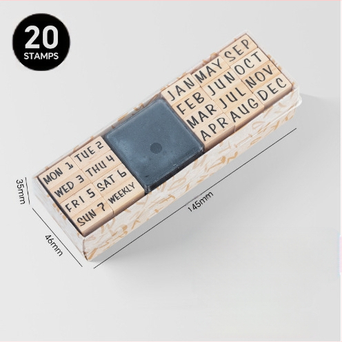 Дървен комплект печати за DIY дневник – 40 броя, 8 дизайна, печати за букви и цифри