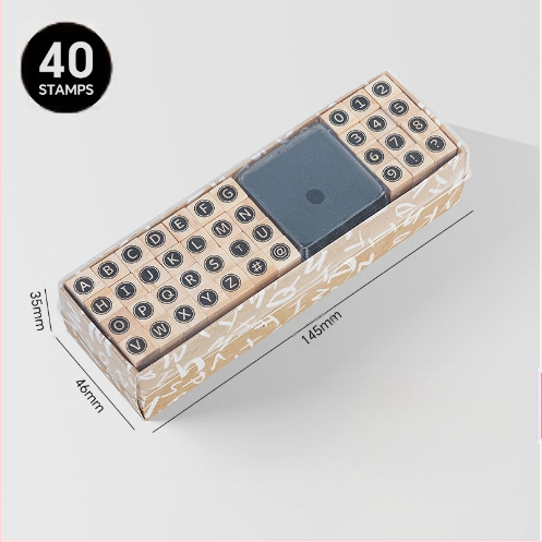 Дървен комплект печати за DIY дневник – 40 броя, 8 дизайна, печати за букви и цифри