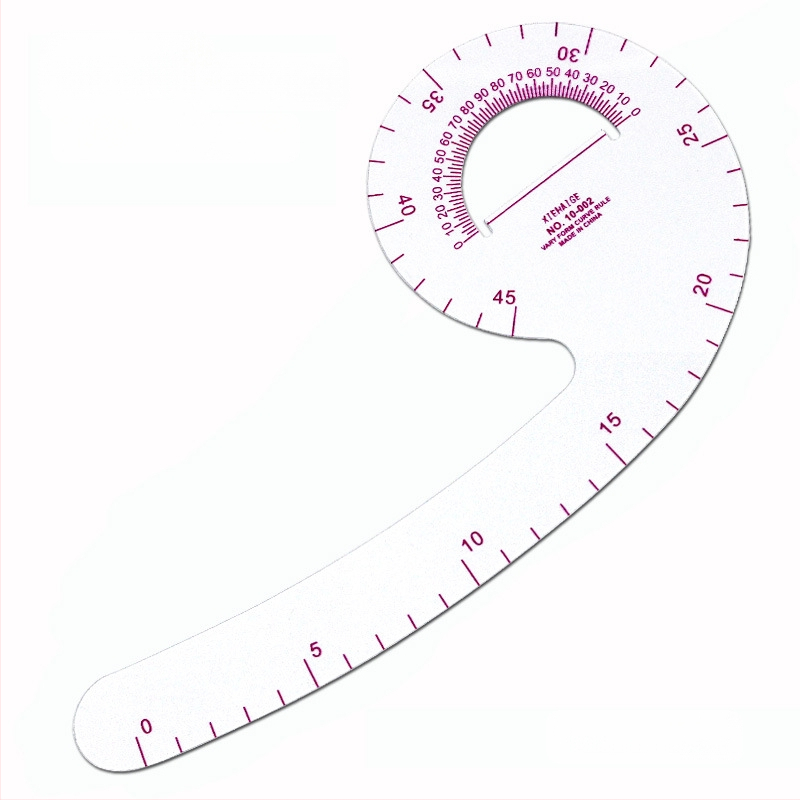 Комплект чертожни линейки за облекло с вградена скала, пластмасов корпус, L-образна правоъгълна плоча и криви за моделиране