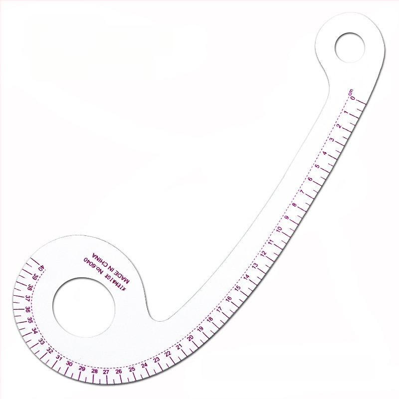 Комплект чертожни линейки за облекло с вградена скала, пластмасов корпус, L-образна правоъгълна плоча и криви за моделиране