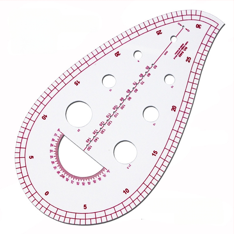 Комплект чертожни линейки за облекло с вградена скала, пластмасов корпус, L-образна правоъгълна плоча и криви за моделиране