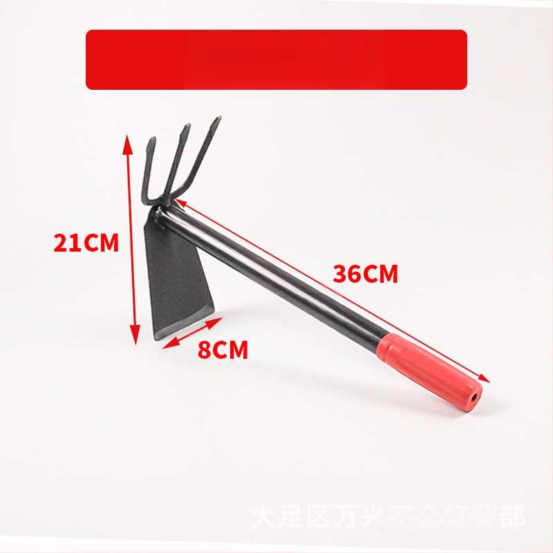  Lopată de grădină cu dublă utilizare, greblă cu trei dinți, vârf ascuțit; Wanxing marcă, bază din oțel, unelte de construcții