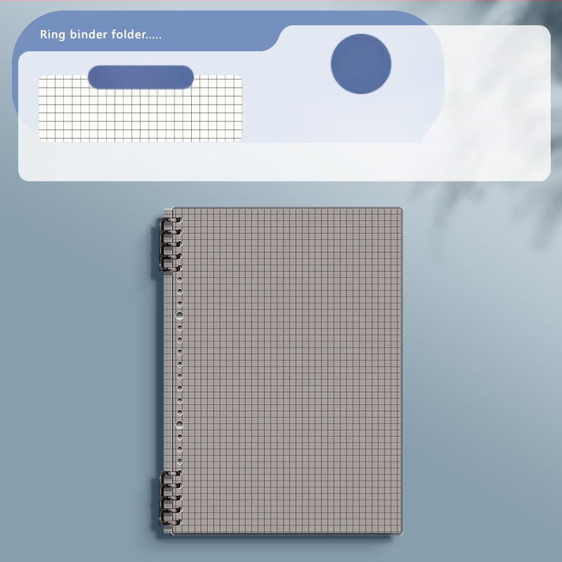 Caurspīdīgs piezīmju grāmatiņa ar noņemamu iekšējo bloku un kvadrātveida lapām, ideāli piemērots vidusskolas skolēniem