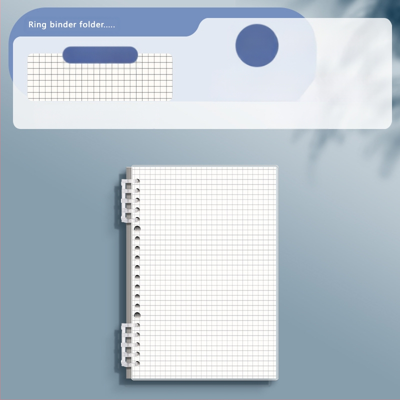 Caurspīdīgs piezīmju grāmatiņa ar noņemamu iekšējo bloku un kvadrātveida lapām, ideāli piemērots vidusskolas skolēniem