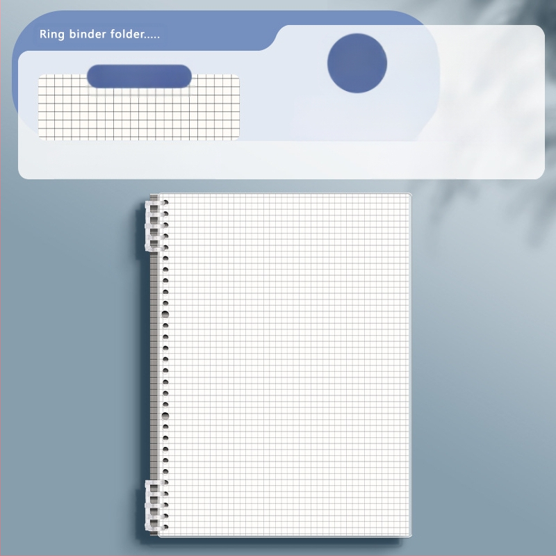 Caurspīdīgs piezīmju grāmatiņa ar noņemamu iekšējo bloku un kvadrātveida lapām, ideāli piemērots vidusskolas skolēniem