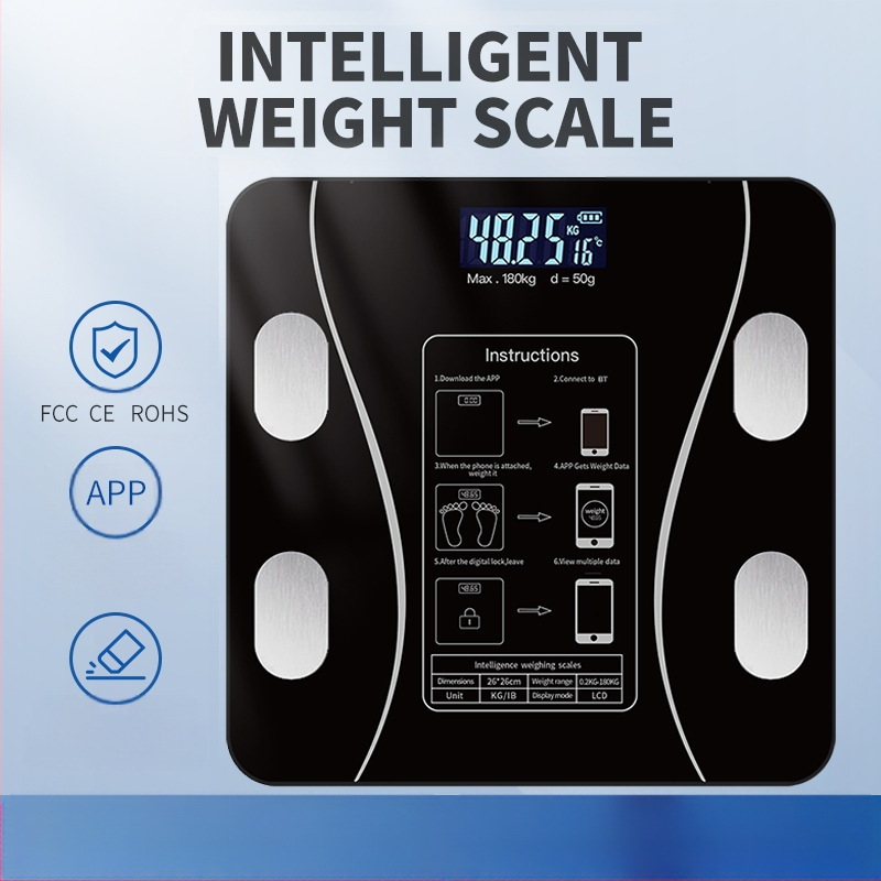 Ķermeņa tauku svari ar Bluetooth — gudra mājas veselības svari pieaugušajiem; mēra svaru, ķermeņa taukus, kalorijas un mitrumu; maksimālais slodze 180 kg