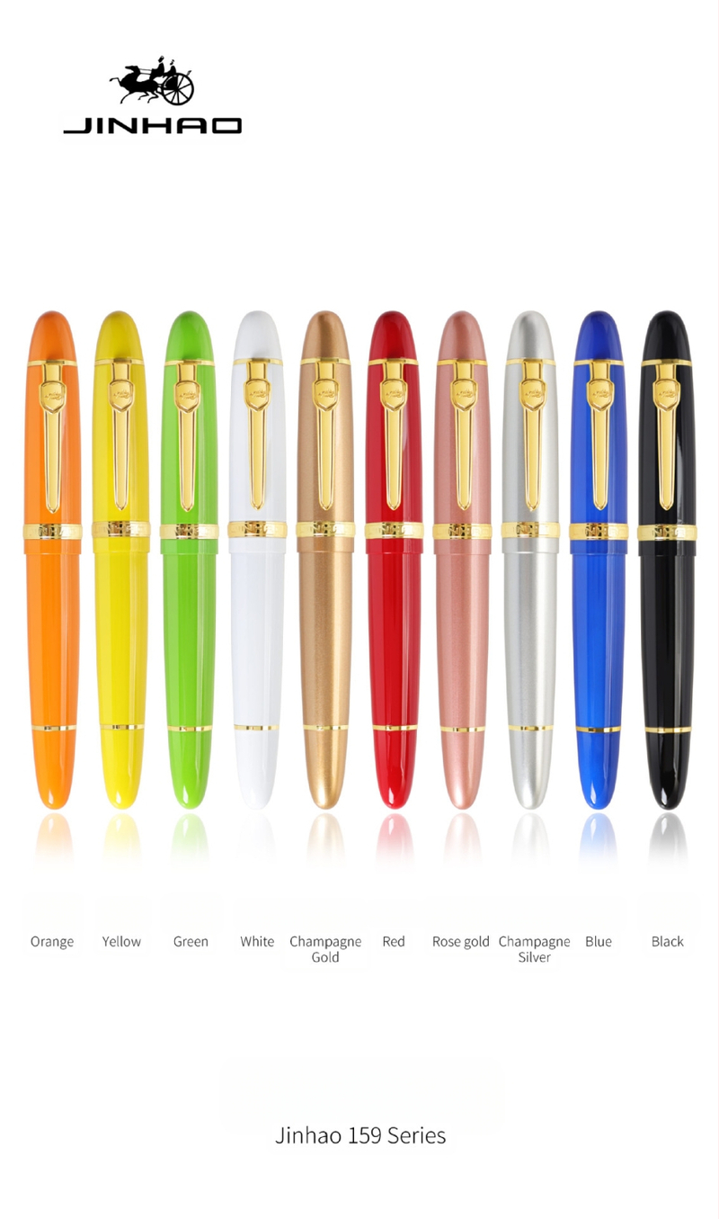 Jin Hao 159 sērijas irīdija parakstīšanas pildspalva, metāla korpuss, spirālveida tintes padeve, metāla uzgalis, drukāts logotips, pielāgošana