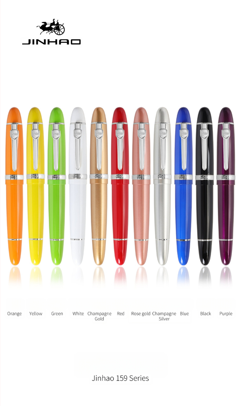 Jin Hao 159 sērijas irīdija parakstīšanas pildspalva, metāla korpuss, spirālveida tintes padeve, metāla uzgalis, drukāts logotips, pielāgošana