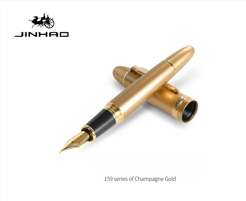 Jin Hao 159 sērijas irīdija parakstīšanas pildspalva, metāla korpuss, spirālveida tintes padeve, metāla uzgalis, drukāts logotips, pielāgošana