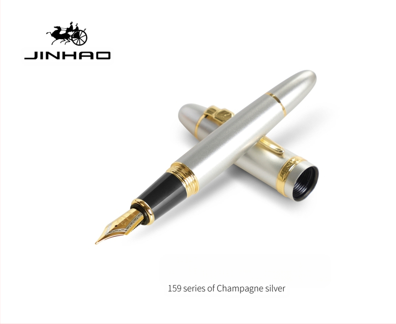 Jin Hao 159 sērijas irīdija parakstīšanas pildspalva, metāla korpuss, spirālveida tintes padeve, metāla uzgalis, drukāts logotips, pielāgošana