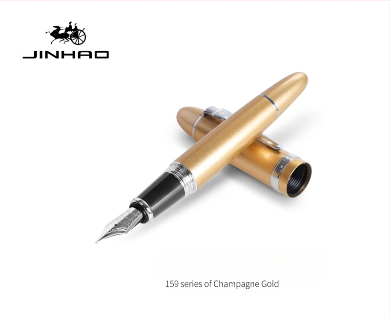 Jin Hao 159 sērijas irīdija parakstīšanas pildspalva, metāla korpuss, spirālveida tintes padeve, metāla uzgalis, drukāts logotips, pielāgošana