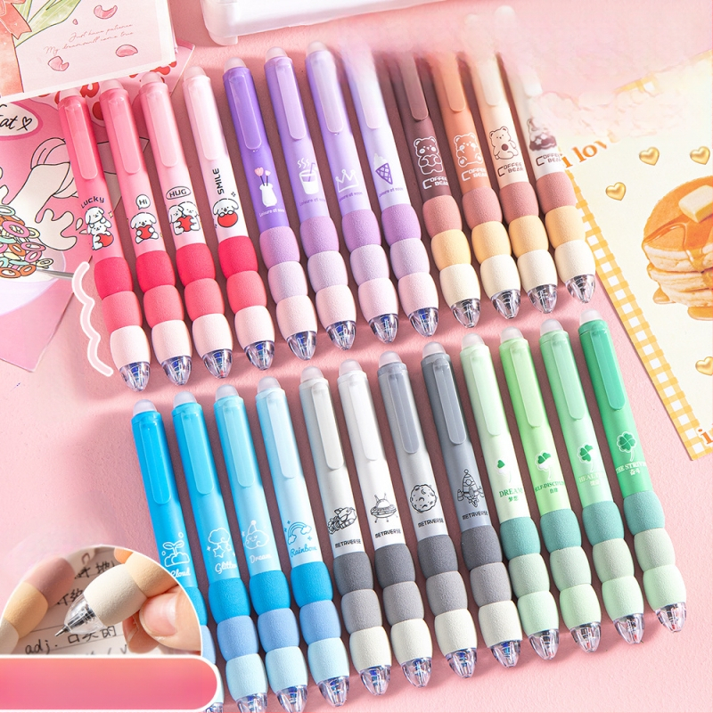 Izdzēšamā želejas pildspalva ar gradientu šuvēm vāciņu, plastmasas korpuss, klik mehānisms, nerūsējošā tērauda uzgalis