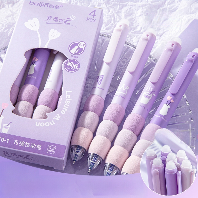 Izdzēšamā želejas pildspalva ar gradientu šuvēm vāciņu, plastmasas korpuss, klik mehānisms, nerūsējošā tērauda uzgalis