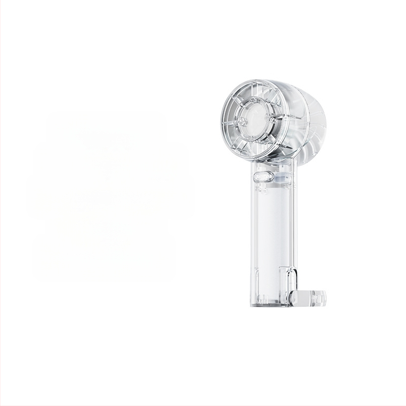 Prozirni ručni ventilator s hlađenjem ledom, ugrađena baterija 1000-1200 mAh, brushless motor s 3 brzine, 3.7V 5W