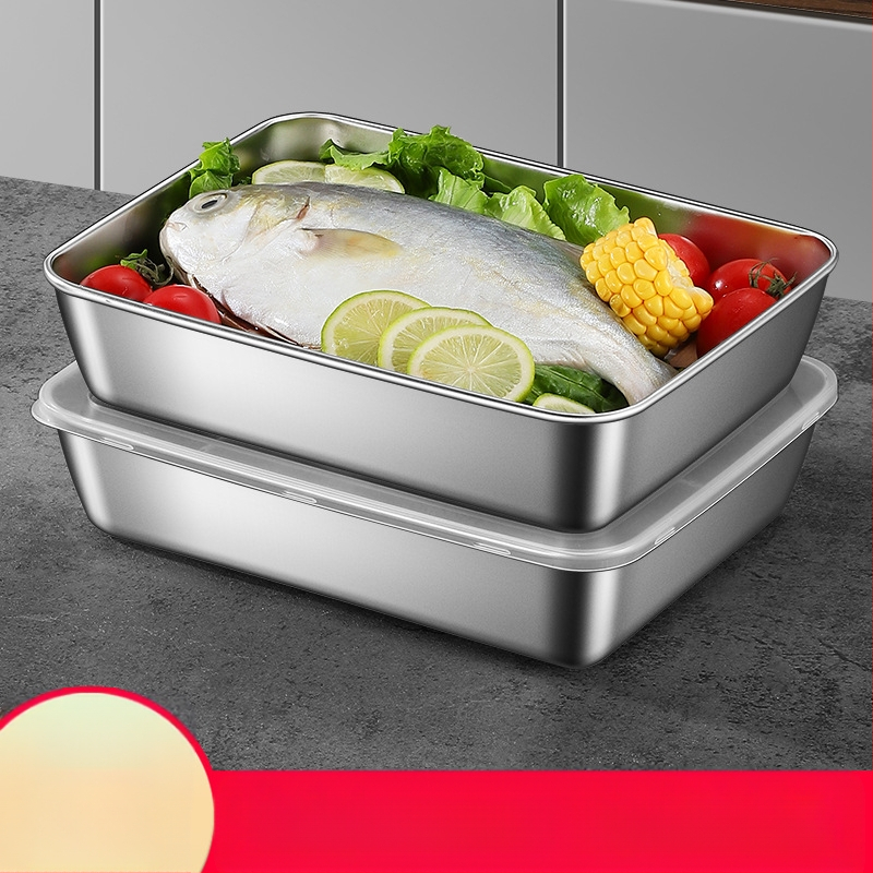 Nerūdijančio plieno kvadratinė lėkštė su dangčiu – patvari serviravimo ir laikymo talpa, elektrolyzinis paviršius, galimybė spausdinti logotipą