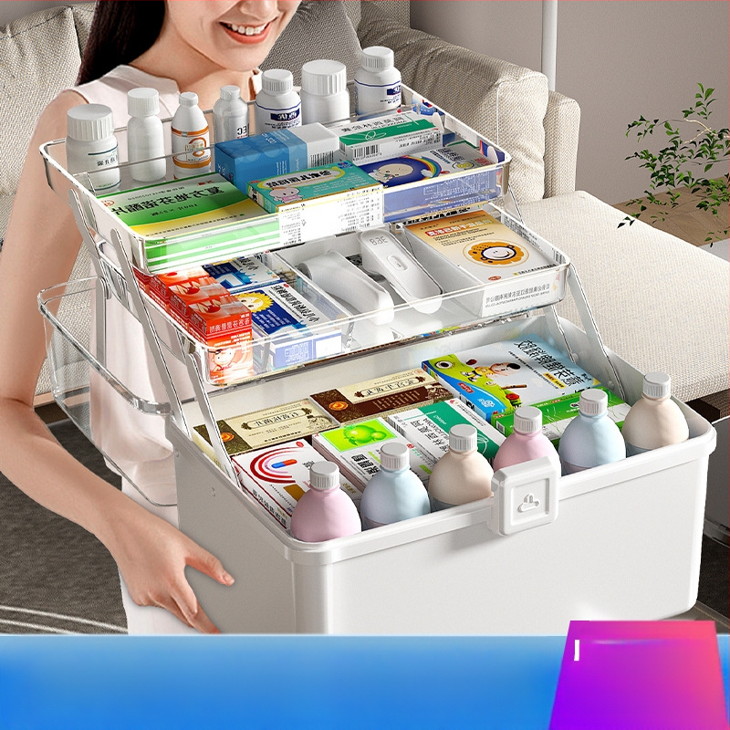 Fengzhe Gyógyszeres doboz, háromrétegű hordozható műanyag tároló, nagy kapacitás