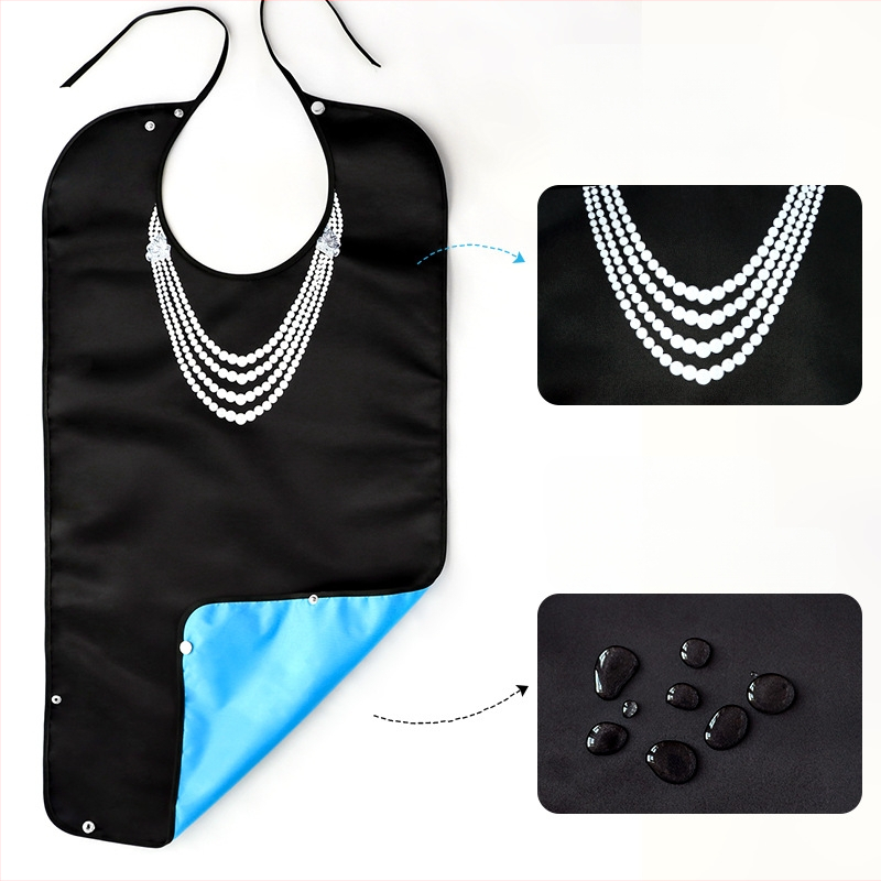 Bib pentru alimentație la vârstnici — impermeabil, rezistent la ulei, țesătură satin/PU, poliester, modele variate