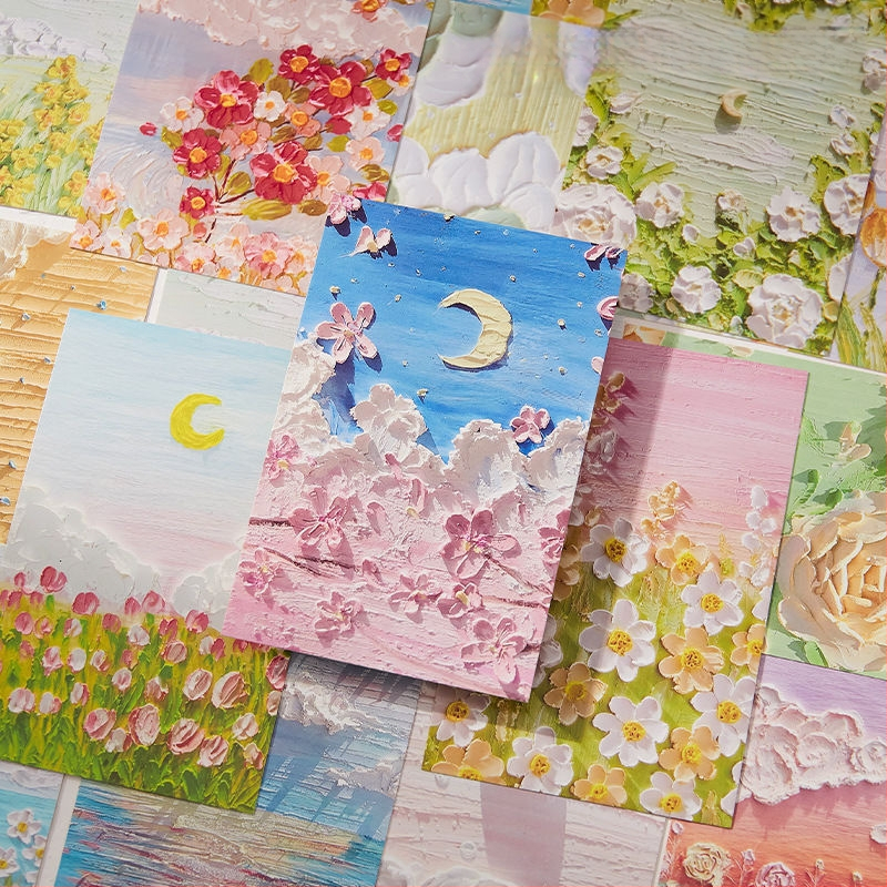 Promóciós postai üdvözlőlap pasztorális olajfestmény illusztrációval ünnepi üdvözletekhez; szokásos postai lapok; nem testreszabható.