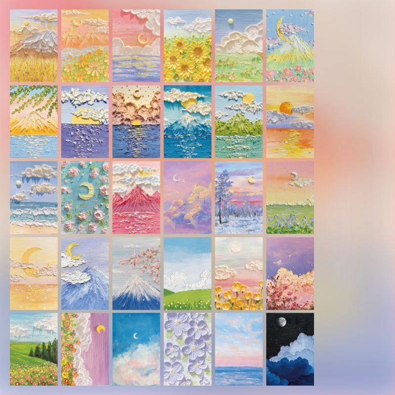 Promóciós postai üdvözlőlap pasztorális olajfestmény illusztrációval ünnepi üdvözletekhez; szokásos postai lapok; nem testreszabható.