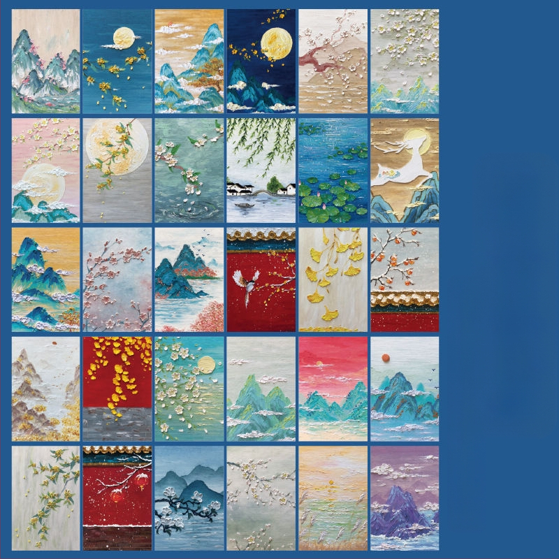 Promóciós postai üdvözlőlap pasztorális olajfestmény illusztrációval ünnepi üdvözletekhez; szokásos postai lapok; nem testreszabható.