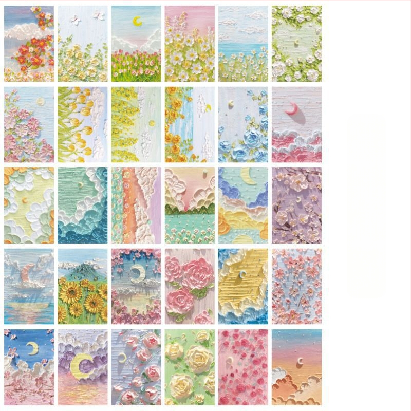 Promóciós postai üdvözlőlap pasztorális olajfestmény illusztrációval ünnepi üdvözletekhez; szokásos postai lapok; nem testreszabható.