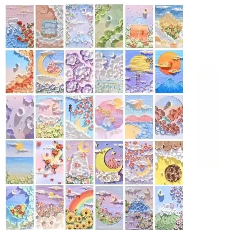 Promóciós postai üdvözlőlap pasztorális olajfestmény illusztrációval ünnepi üdvözletekhez; szokásos postai lapok; nem testreszabható.