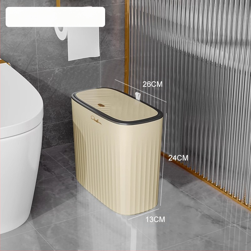 Plastmasas atkritumu tvertne ar nospiestamu atvērumu un pop-up vāku, 12 L vai vairāk, garu cilindrisku formu, mājas lietošanai