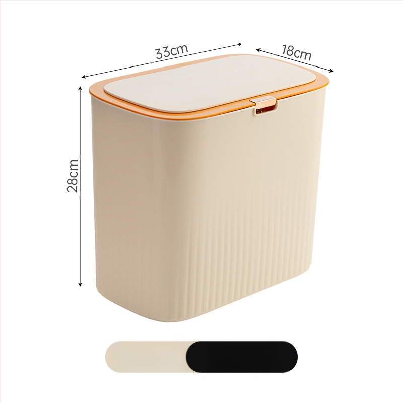 Plastmasas atkritumu tvertne ar nospiestamu atvērumu un pop-up vāku, 12 L vai vairāk, garu cilindrisku formu, mājas lietošanai