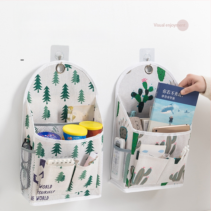 Seinale ripatav hoiukott, puuvillase-lina materjaliga, mudel 00409, mitmekülgne seinale paigaldatav hoiulahendus magamistuppa, rõdule, vannituppa ja köögile