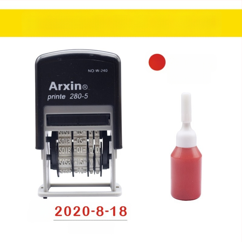 Печат за датиране — връщане на мастило; дата печат (Материал: пластмаса; Характеристики: връщане на мастило; Форма: печат за дата; Използване: отпечатване на дата)