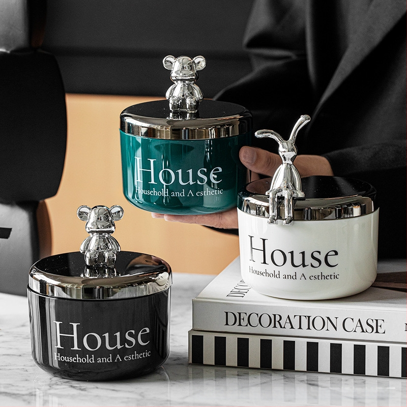 Cenușar din oțel inoxidabil cu capac în formă de urs, rezistent la vânt și fum, stil Nordic, pentru birou, KTV și bar