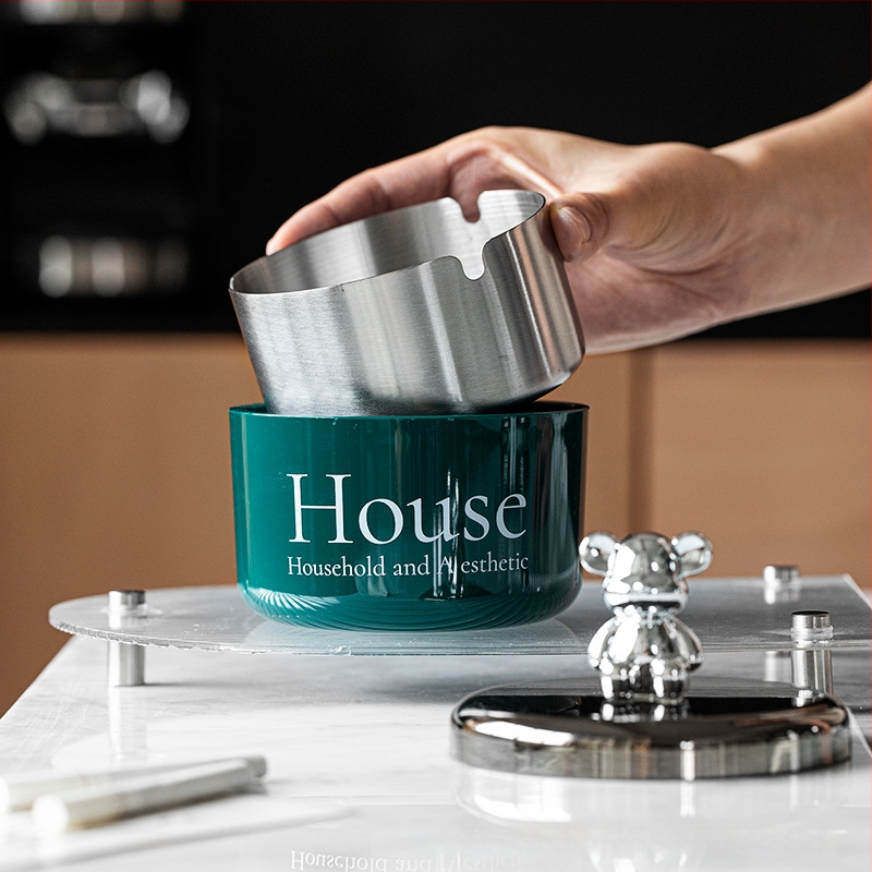 Cenușar din oțel inoxidabil cu capac în formă de urs, rezistent la vânt și fum, stil Nordic, pentru birou, KTV și bar