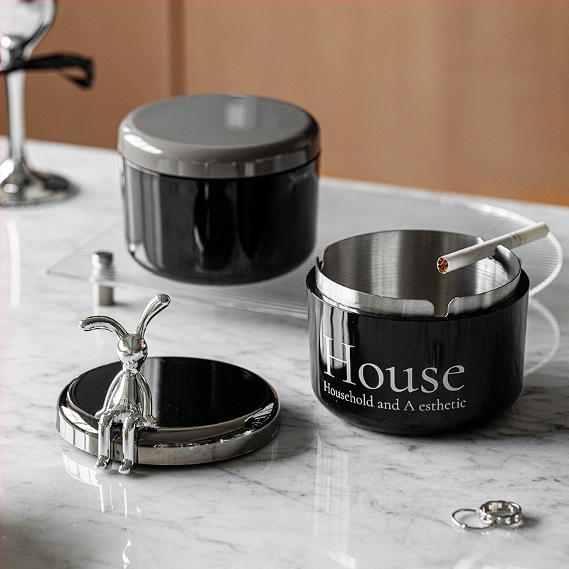 Cenușar din oțel inoxidabil cu capac în formă de urs, rezistent la vânt și fum, stil Nordic, pentru birou, KTV și bar