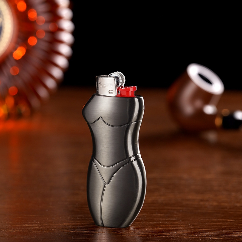 909-J5 Yafeng fémötvözetből készült öngyújtó burkolat, emberi alakú kreatív dizájn, logónyomás elérhető, testreszabás lehetséges, 500 darabos csomag