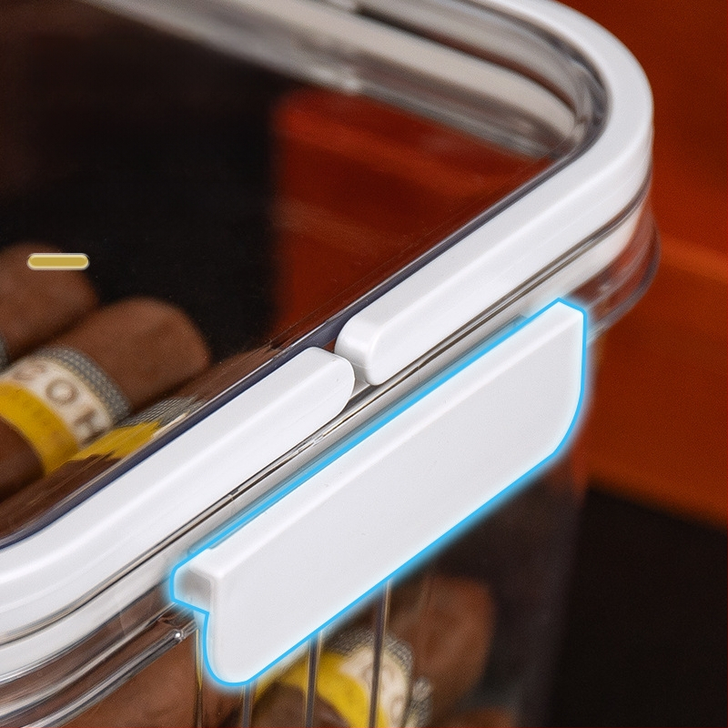 HANNICOOK szivaros doboz – zárható, nedvesség- és rovarálló, nedvesítésre és érlelésre, fogantyúval; anyagok: PET/PP/szilikon; stílus: egyszerű